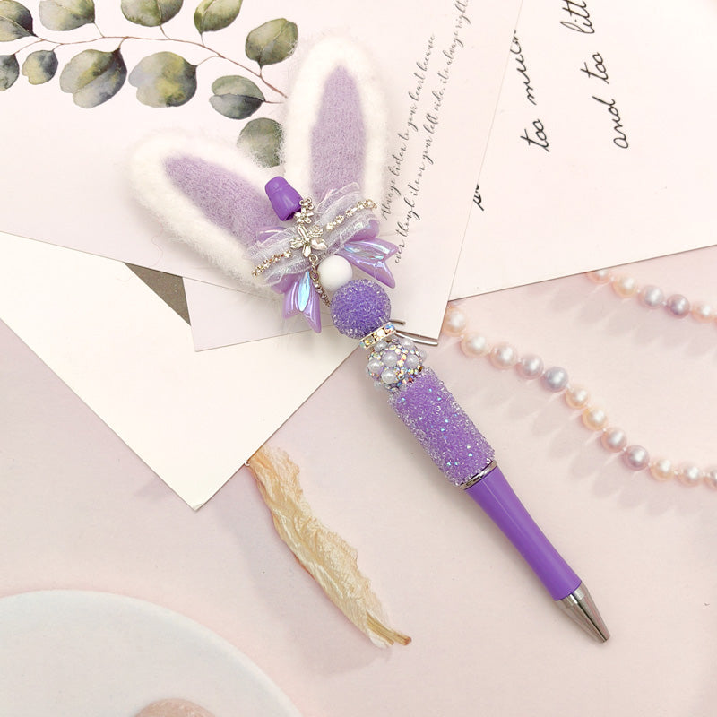 Wholesale rabbit ear bow tassel sugar diamond pen handmade fine beaded pen